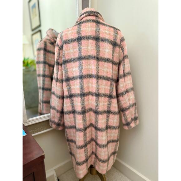 LOFT Wool Blend Coat Pink Gray Plaid Double Breasted Long Winter Overcoat XLT - Picture 10 of 10
